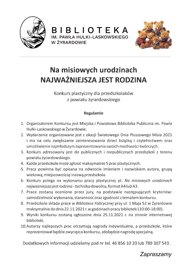 Regulamin konkursu plastycznego Dzień Misia 2021