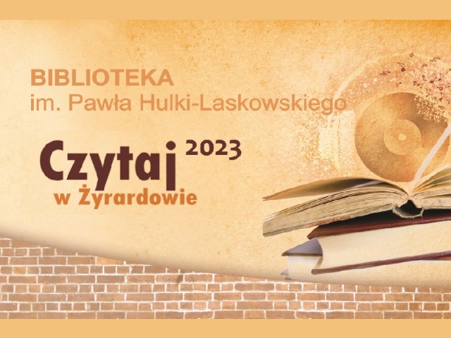 grafika otwarte książki napis Czytaj w Żyrardowie 2023