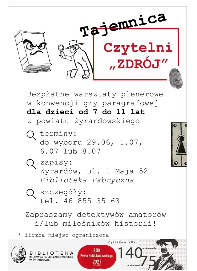Ulotka warsztatów Tajemnica Czytelni Zdrój